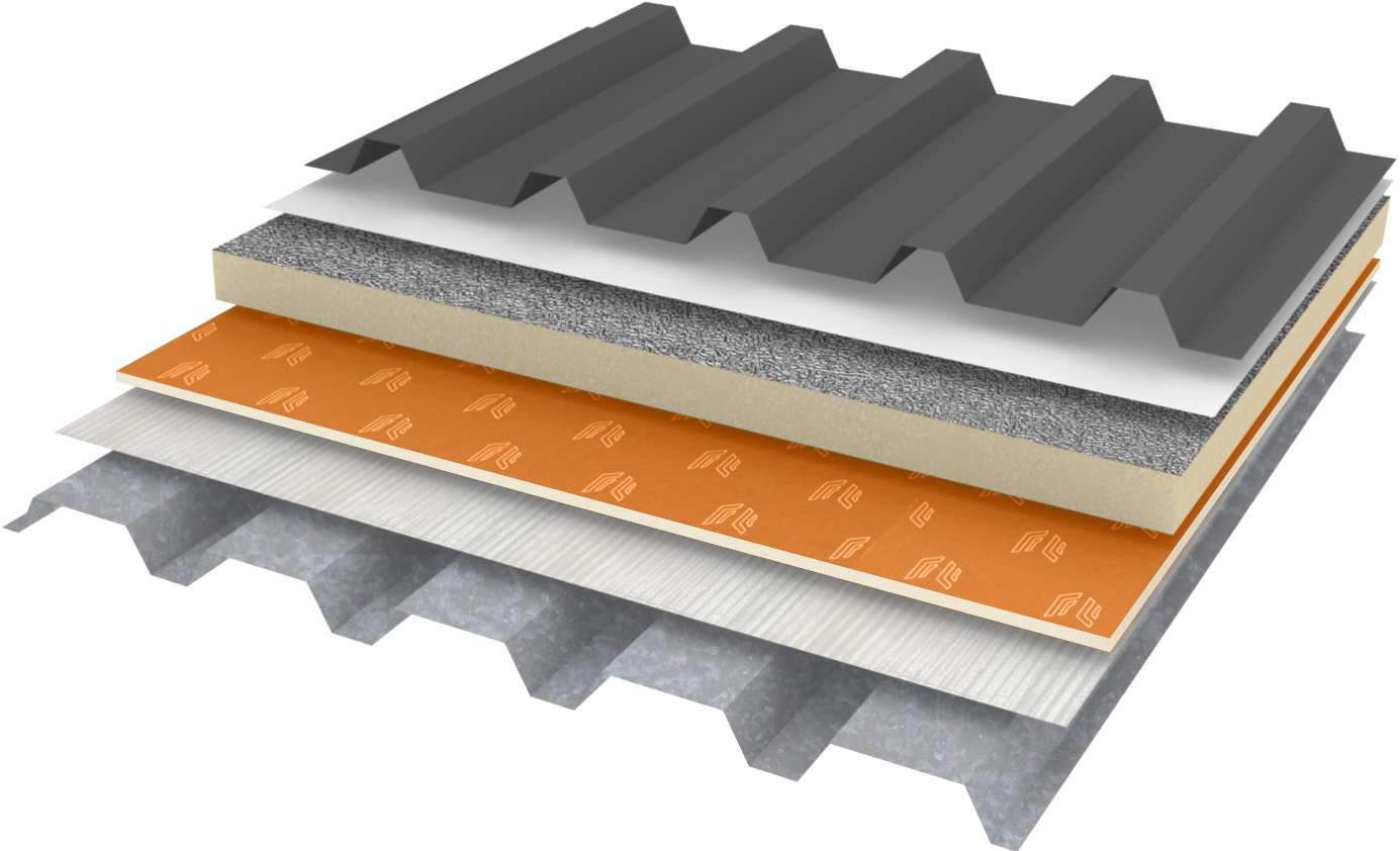 Exploded diagram of the Ultratherm MSR metal skin high-performance roof system